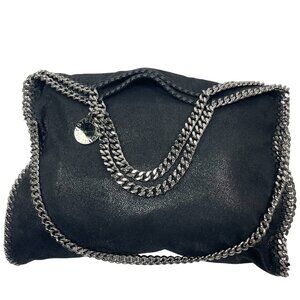 STELLA MCCARTNEY Black FALABELLA Shaggy Deer Sparkle Silver Chain Handbag